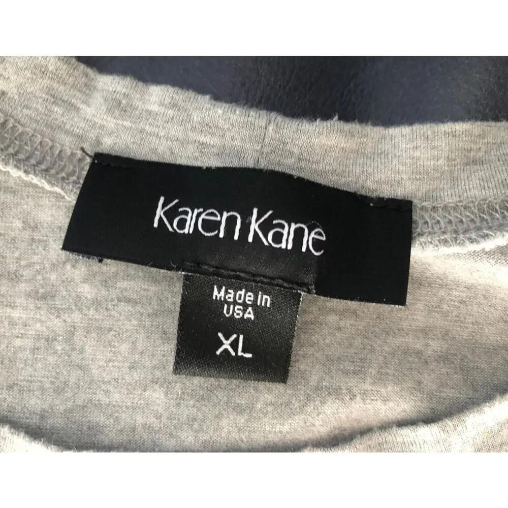 Karen Kane Womens Shirt Top Size XL gray white floral applique flare sleeves